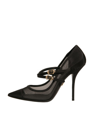 Schwarz Mesh Mary Jane High Heels Pumps Schuhe