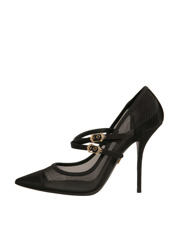 Schwarz Mesh Mary Jane High Heels Pumps Schuhe