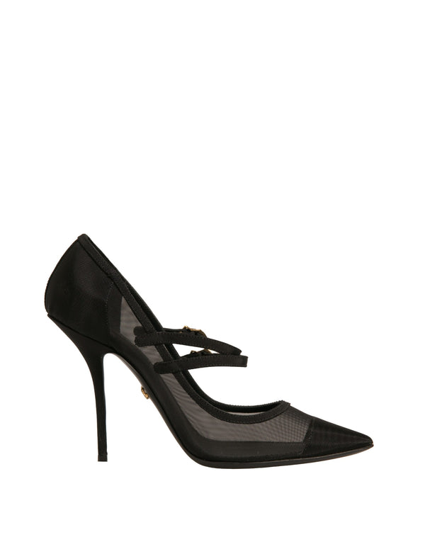 Schwarz Mesh Mary Jane High Heels Pumps Schuhe