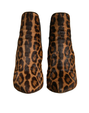 Braun Leopard Leder Stretch Heels Stiefel Schuhe
