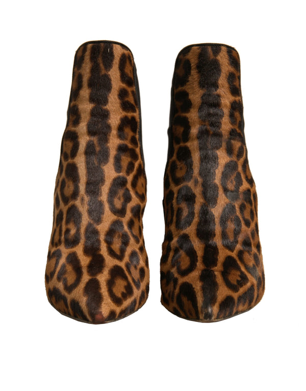Braun Leopard Leder Stretch Heels Stiefel Schuhe