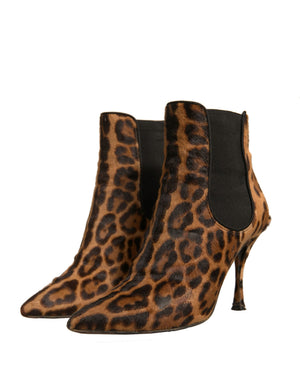 Braun Leopard Leder Stretch Heels Stiefel Schuhe