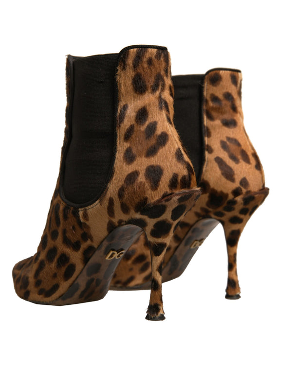 Braun Leopard Leder Stretch Heels Stiefel Schuhe