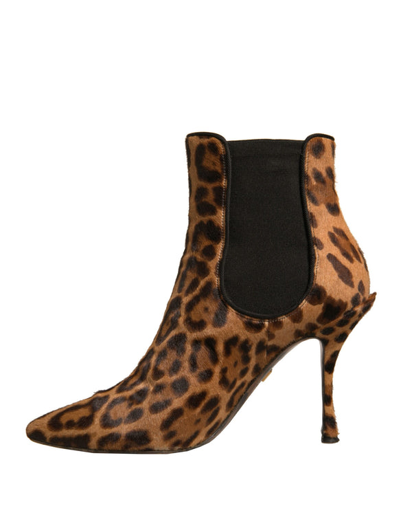 Braun Leopard Leder Stretch Heels Stiefel Schuhe