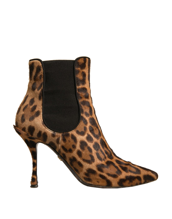 Braun Leopard Leder Stretch Heels Stiefel Schuhe