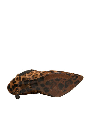 Braun Leopard Leder Stretch Heels Stiefel Schuhe