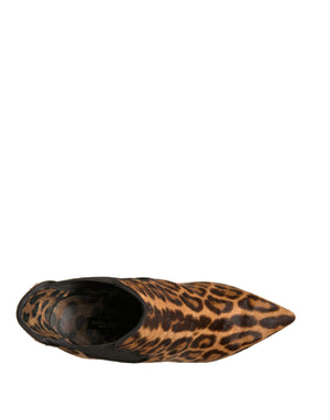 Braun Leopard Leder Stretch Heels Stiefel Schuhe