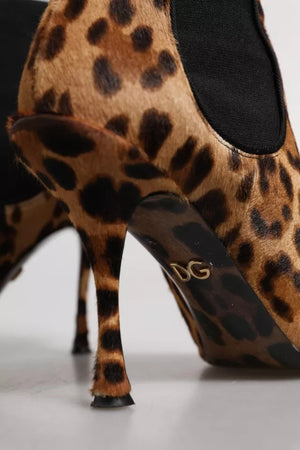Braun Leopard Leder Stretch Heels Stiefel Schuhe