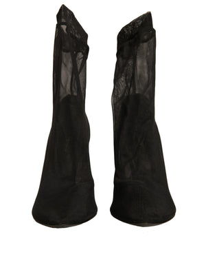Schwarz Seide Mesh Socke Stil Heels Stiefel Schuhe