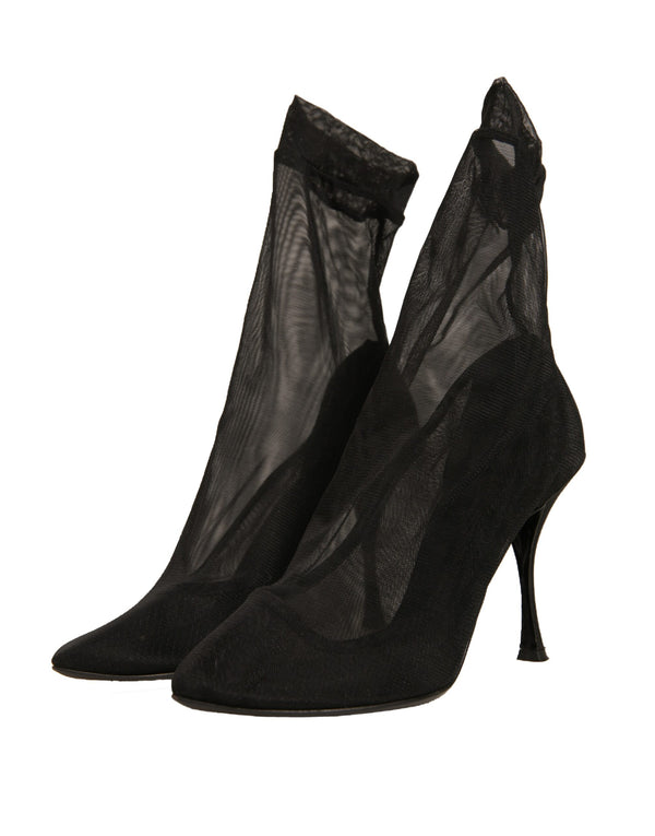 Schwarz Seide Mesh Socke Stil Heels Stiefel Schuhe
