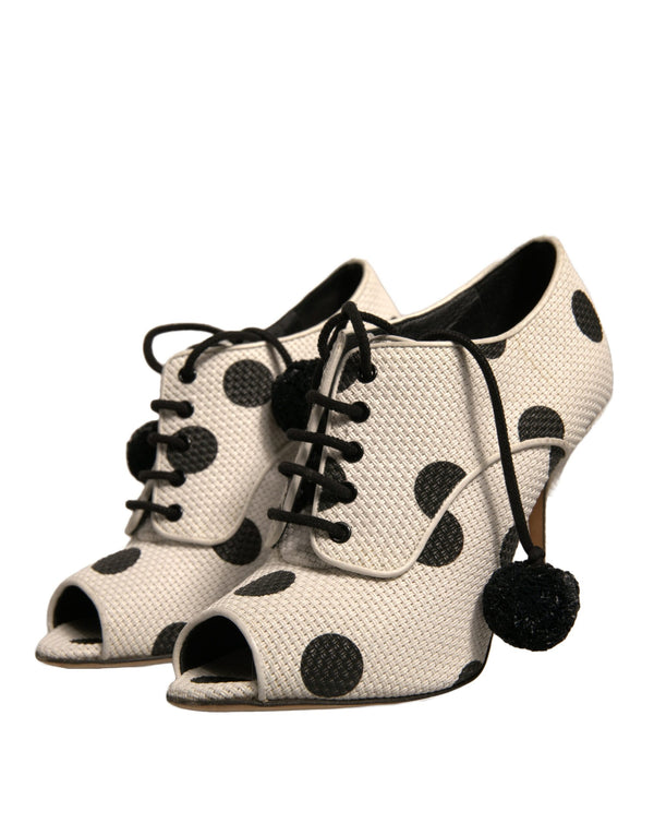 Weiß Schwarz Polka Dot Peep Toe Ankle Boots Schuhe