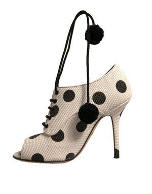 Weiß Schwarz Polka Dot Peep Toe Ankle Boots Schuhe