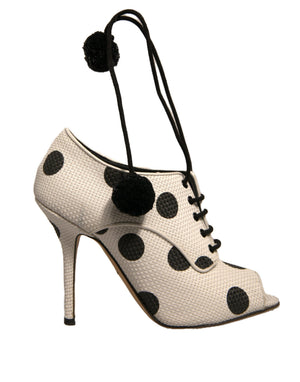 Weiß Schwarz Polka Dot Peep Toe Ankle Boots Schuhe
