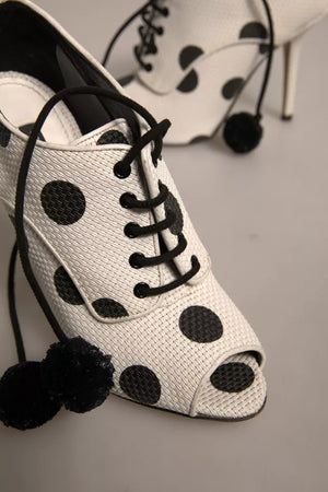 Weiß Schwarz Polka Dot Peep Toe Ankle Boots Schuhe