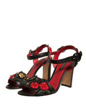 Schwarze geprägte Nelkensandalen Schuhe mit Absatz