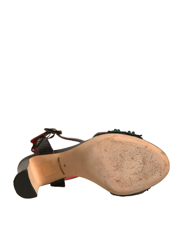 Schwarze geprägte Nelkensandalen Schuhe mit Absatz