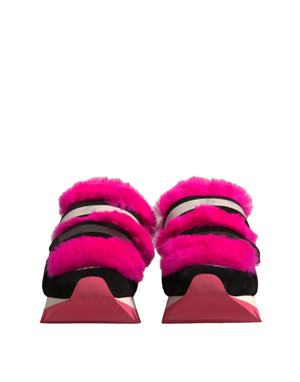 Schwarz Rosa Pelz Verschönert Turnschuhe Schuhe