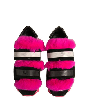 Schwarz Rosa Pelz Verschönert Turnschuhe Schuhe