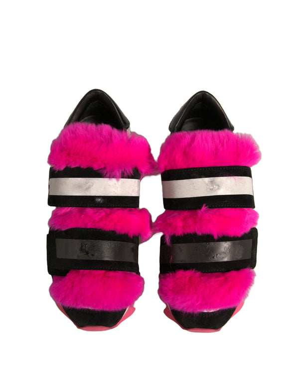 Schwarz Rosa Pelz Verschönert Turnschuhe Schuhe