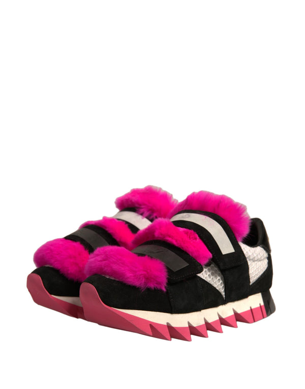 Schwarz Rosa Pelz Verschönert Turnschuhe Schuhe