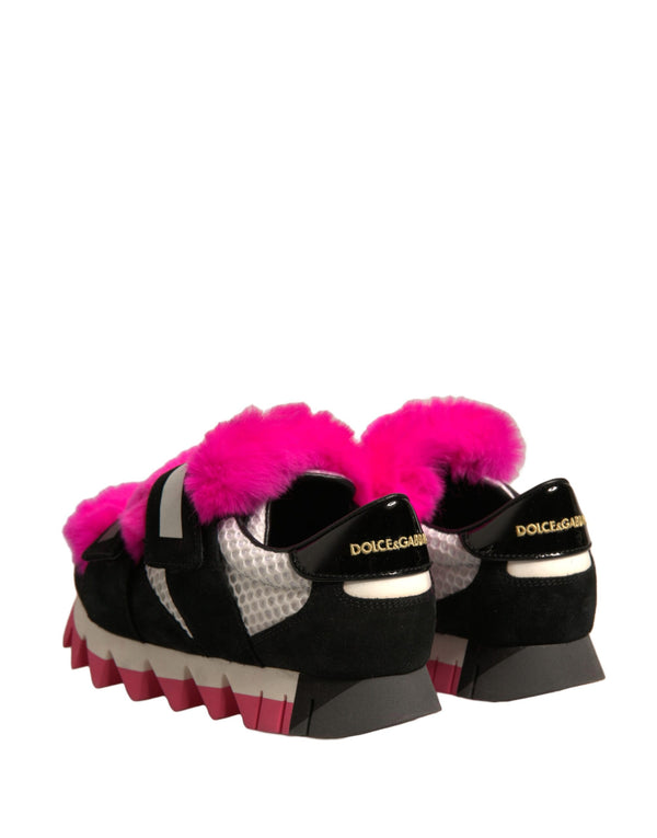 Schwarz Rosa Pelz Verschönert Turnschuhe Schuhe