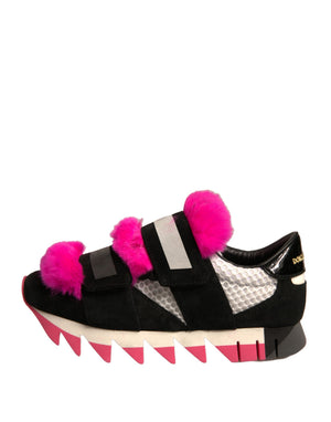 Schwarz Rosa Pelz Verschönert Turnschuhe Schuhe