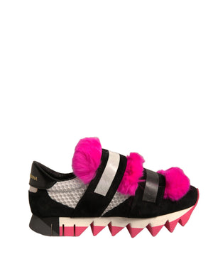 Schwarz Rosa Pelz Verschönert Turnschuhe Schuhe