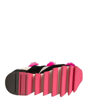 Schwarz Rosa Pelz Verschönert Turnschuhe Schuhe