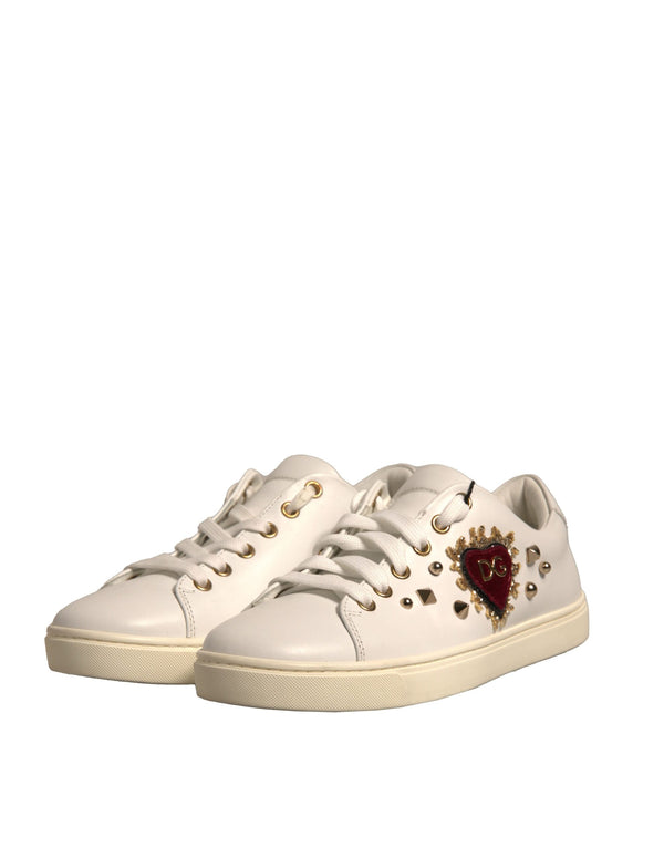 Weiß Leder Gold Rot Herz Turnschuhe Schuhe