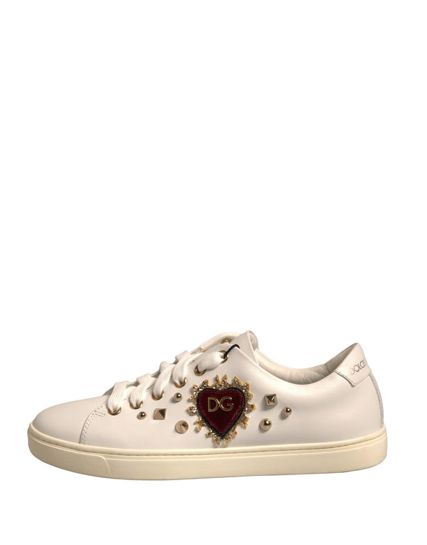 Weiß Leder Gold Rot Herz Turnschuhe Schuhe