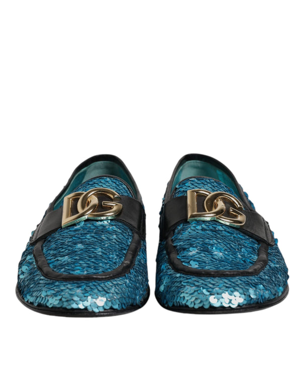 Blaue Pailletten Loafers Formelle Schuhe