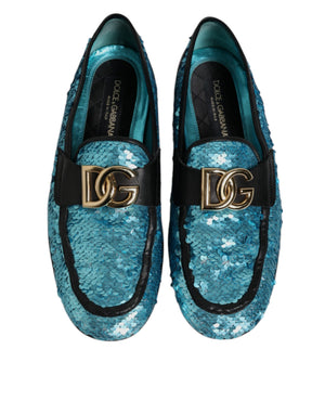 Blaue Pailletten Loafers Formelle Schuhe