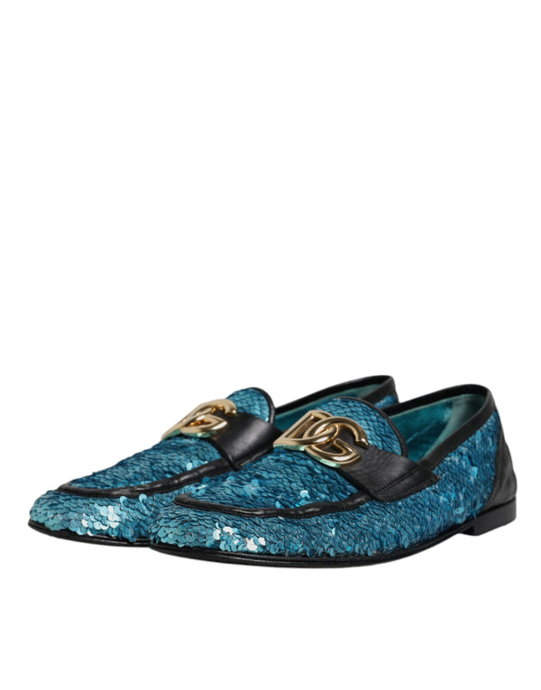 Blaue Pailletten Loafers Formelle Schuhe