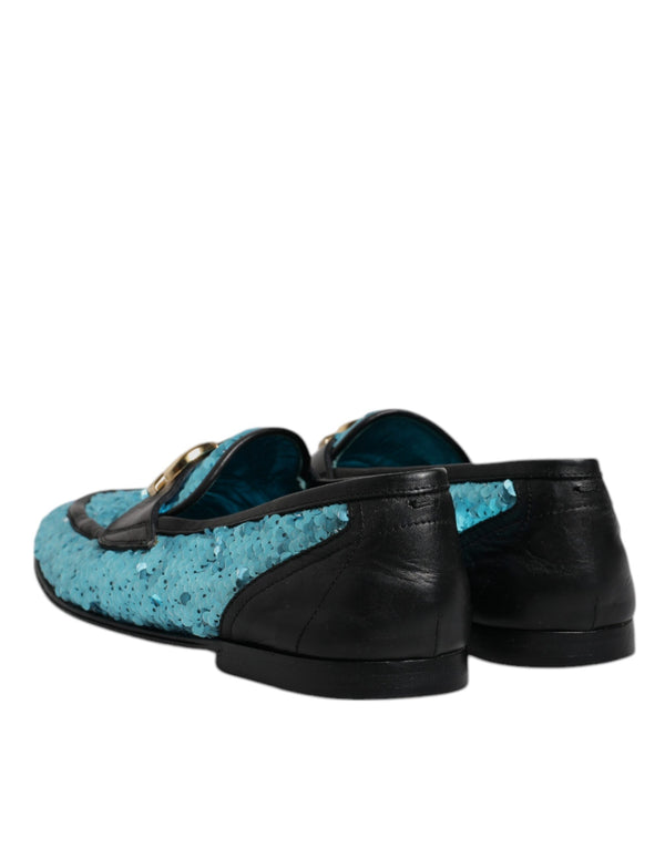 Blaue Pailletten Loafers Formelle Schuhe