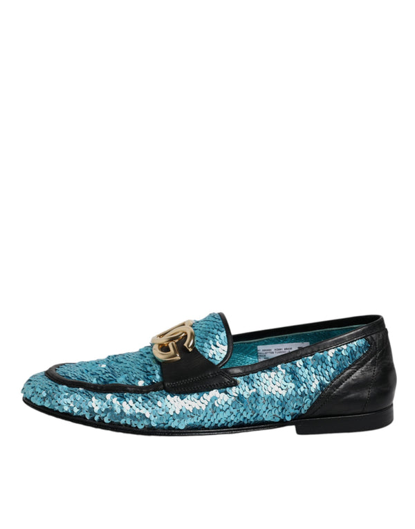 Blaue Pailletten Loafers Formelle Schuhe