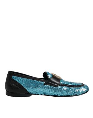 Blaue Pailletten Loafers Formelle Schuhe