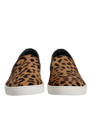 Braun Kalbsleder Pelz Leopard Sneakers Schuhe