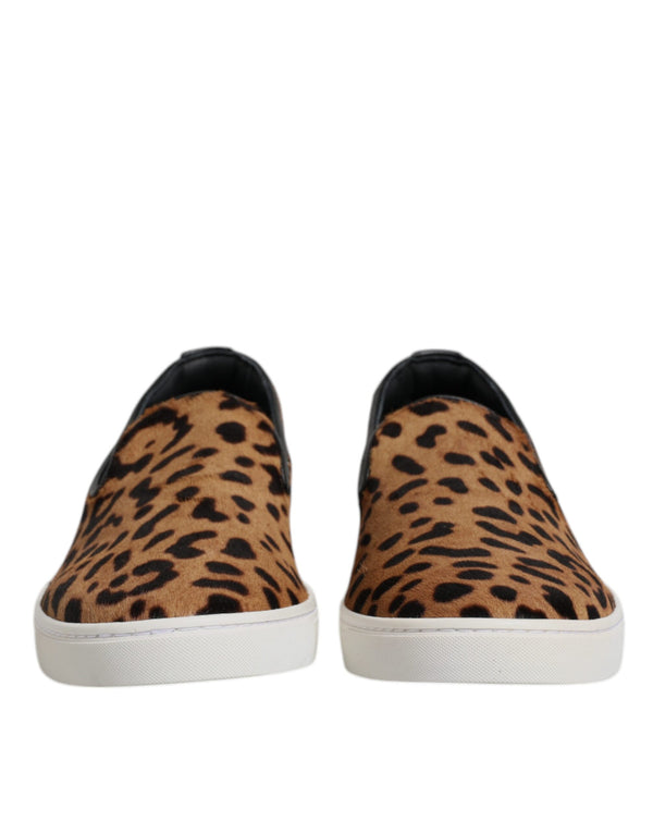 Braun Kalbsleder Pelz Leopard Sneakers Schuhe