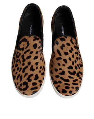Braun Kalbsleder Pelz Leopard Sneakers Schuhe