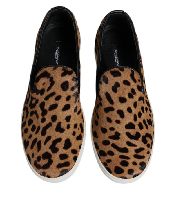 Braun Kalbsleder Pelz Leopard Sneakers Schuhe
