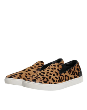 Braun Kalbsleder Pelz Leopard Sneakers Schuhe