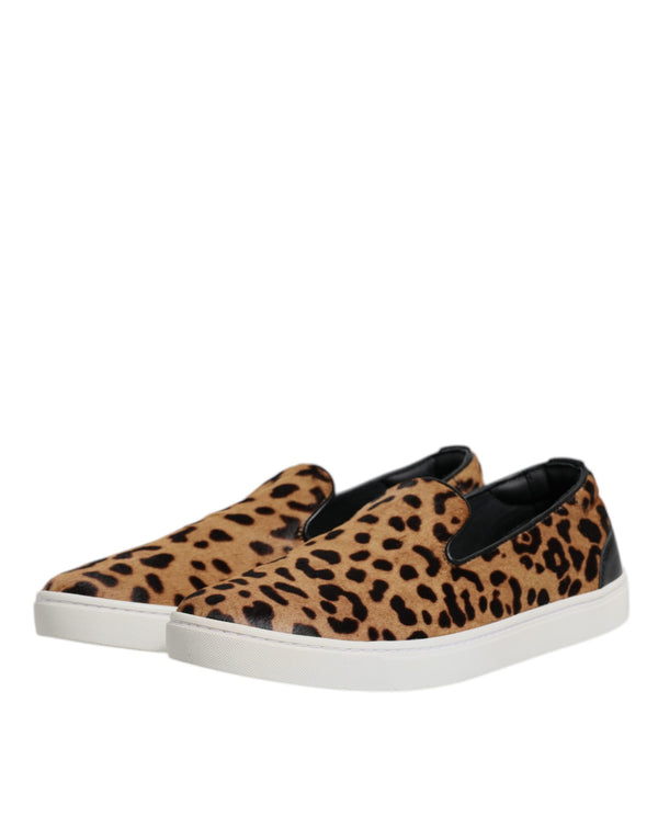Braun Kalbsleder Pelz Leopard Sneakers Schuhe