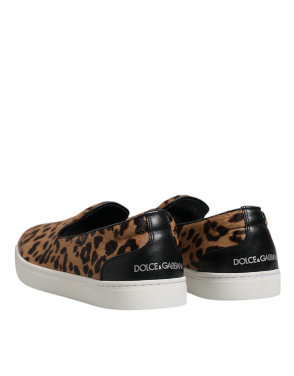 Braun Kalbsleder Pelz Leopard Sneakers Schuhe