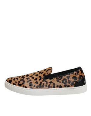 Braun Kalbsleder Pelz Leopard Sneakers Schuhe