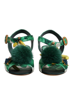 Grün Kristall Pelz verschönert Sandalen Schuhe