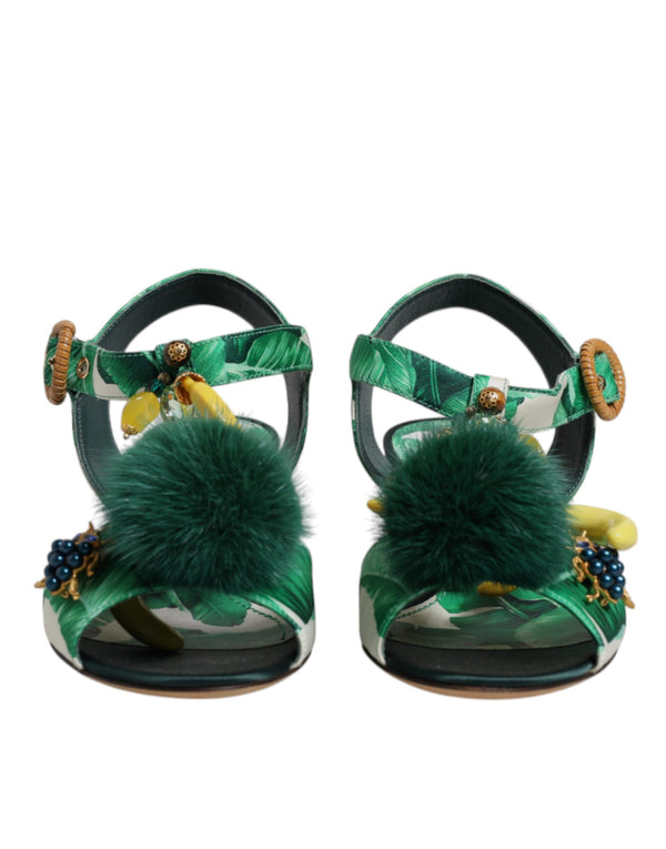 Grün Kristall Pelz verschönert Sandalen Schuhe