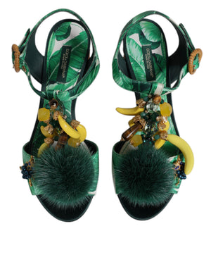 Grün Kristall Pelz verschönert Sandalen Schuhe