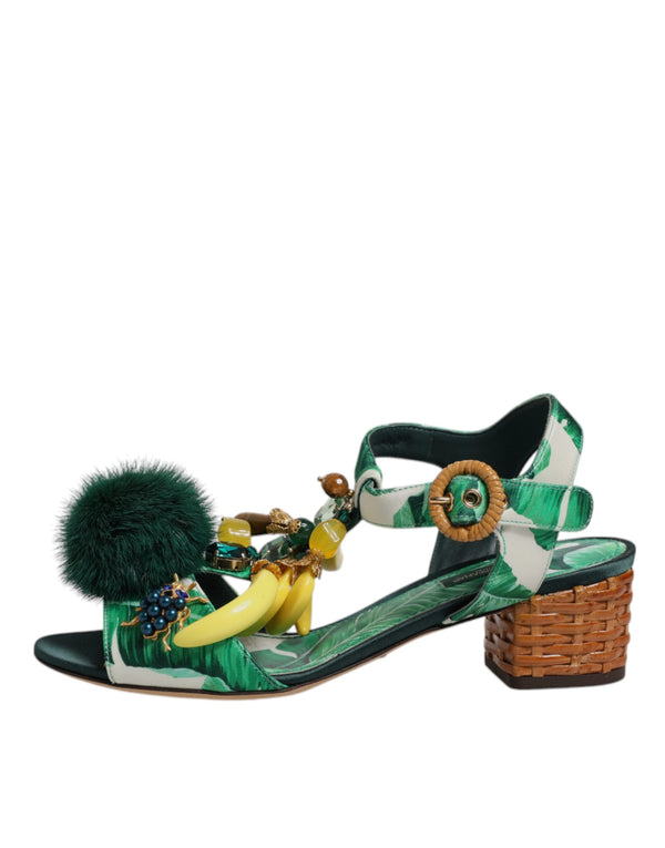 Grün Kristall Pelz verschönert Sandalen Schuhe