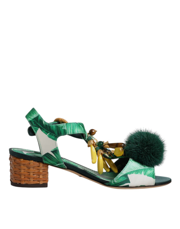 Grün Kristall Pelz verschönert Sandalen Schuhe