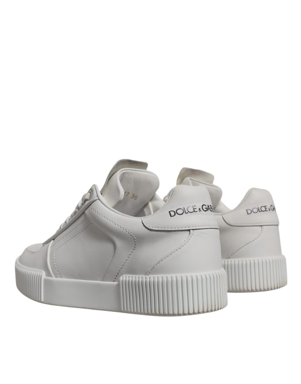 Weiß Miami Leder Low Top Turnschuhe Schuhe